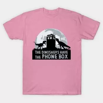 Женская футболка Динозавры имеют телефонную будку Принт Харадзюку Кавайная футболка Летняя футболка с коротким рукавом Женская футболка Топ S