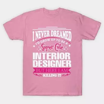 Женская футболка Дизайнер интерьера Принт Харадзюку Кавайная футболка Летняя футболка с коротким рукавом Женская футболка Топ S розовый