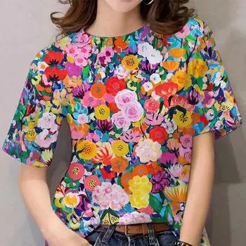Женская футболка для девочек, летняя модная сексуальная одежда с короткими рукавами для девочек, футболки с принтом Y2k, футболка большого размера с цветочным рисунком Wowen S