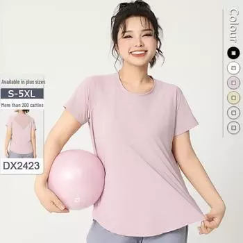 Женская футболка для йоги и бега большого размера, быстросохнущая, дышащая, облегающая, с круглым вырезом и коротким рукавом M
