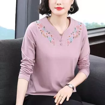 Женская футболка для мам, весенняя новая нижняя рубашка с длинными рукавами, повседневная, иностранная рубашка, рубашка с длинными рукавами, свободная рубашка M