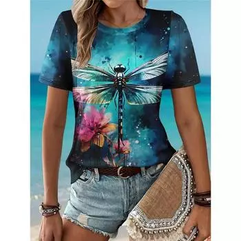 Женская футболка Dragonfly Daily Weekend Print Желтые футболки с коротким рукавом Модные футболки с круглым вырезом Лето и весна Харадзюку S