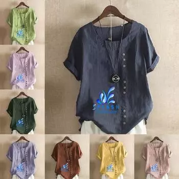 Женская футболка Fashion Icon с круглым вырезом и коротким рукавом, повседневная рубашка из хлопка и льна с рисунком, свободная летняя блузка для отдыха, топы S розовый