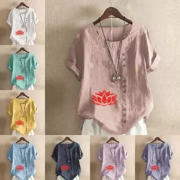 Женская футболка Fashion Icon с круглым вырезом и коротким рукавом, повседневная рубашка из хлопка и льна с рисунком, свободная летняя блузка для отдыха, топы S розовый