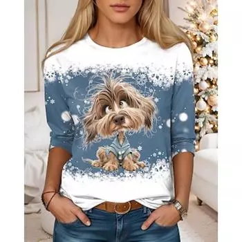 Женская футболка Футболка Daily Weekend Fashion Modern Casual Длинный рукав Синий Осень Зима S