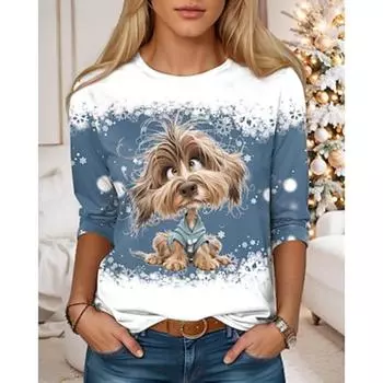 Женская футболка Футболка Daily Weekend Fashion Modern Casual Длинный рукав Синий Осень Зима S