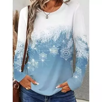 Женская футболка Футболка Daily Weekend Fashion Modern Casual Длинный рукав Синий Осень Зима S