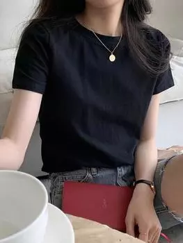 Женская футболка, футболка для девочек, женская одежда, топы, хлопковая футболка, женская весенняя футболка с короткими рукавами, сексуальный топ Y2k, белый цвет S чёрный