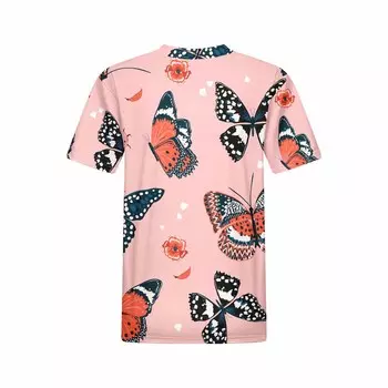 Женская футболка, футболка с бабочкой для праздника и выходного дня, розовая, с 3D принтом, с коротким рукавом, базовая одежда с круглым вырезом, обычная одежда S