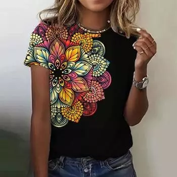 Женская футболка, футболка с принтом, летняя рубашка, пуловер с цветочным узором, женская повседневная одежда, винтажный топ, уличная одежда, футболка Харадзюку XXS