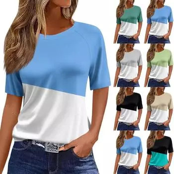 Женская футболка Футболка с принтом Реглан с коротким рукавом Повседневные выходные Мода Базовый топ с круглым вырезом L чёрный