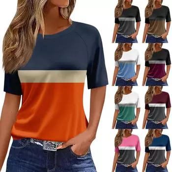 Женская футболка Футболка с принтом Реглан с коротким рукавом Повседневные выходные Мода Базовый топ с круглым вырезом L чёрный