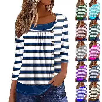 Женская футболка Футболка с принтом Рукав 3/4 Искусственные двойки Повседневные Выходные Мода Базовый Обычный Топ XXXL серый