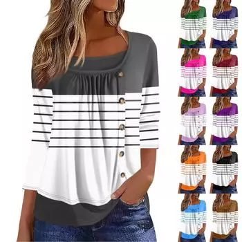 Женская футболка Футболка с принтом Рукав 3/4 Искусственные двойки Повседневные Выходные Мода Базовый Обычный Топ S