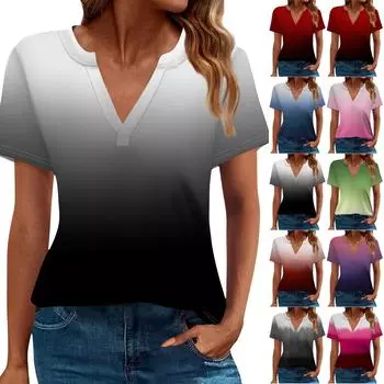 Женская футболка Футболка с принтом с коротким рукавом Повседневные выходные Мода Базовый топ с V-образным вырезом Обычный топ L чёрный
