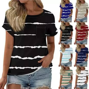 Женская футболка Футболка с принтом С коротким рукавом и карманом Повседневные Выходные Мода Классический Круглый вырез Обычный Топ XL красный