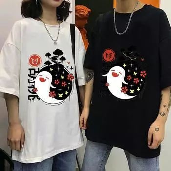 Женская футболка Genshin Impact, популярная игра, графические футболки унисекс, модные летние топы Kawaii, футболка в стиле Харадзюку с рисунком Ху Тао, забавная женская футболка Keqing S чёрный