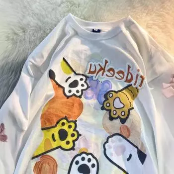 Женская футболка Харадзюку с граффити большого размера - Свободный крой, приталенный короткий рукав на лето XL (for 115-130 jin)