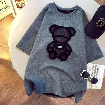 Женская футболка Harajuku большого размера с коротким рукавом, свободная корейская модная одежда, повседневные топы с круглым вырезом, винтажная футболка с рисунком Kawaii, футболка M серый
