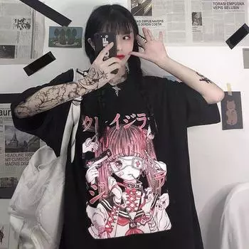 Женская футболка Harajuku Goth Женская футболка Эстетическая свободная панк темный гранж женские готические топы футболки одежда уличная одежда Y2k S