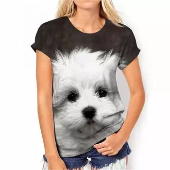 Женская футболка Harajuku с 3D принтом мультяшной собаки, сексуальная с круглым вырезом и коротким рукавом, летняя модная уличная удобная женская повседневная футболка M
