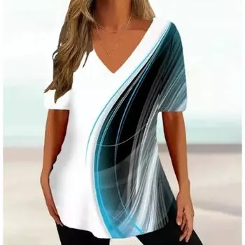 Женская футболка Harajuku с этническим геометрическим рисунком в стиле ретро, женская летняя повседневная футболка с коротким рукавом и V-образным вырезом XS