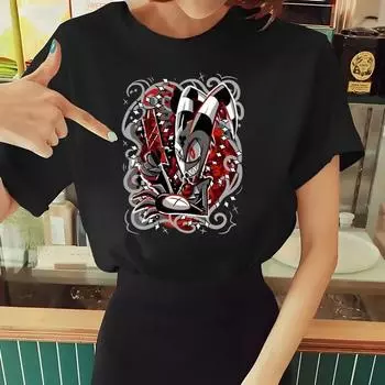 Женская футболка Helluva Boss, летняя, с коротким рукавом, с принтом жевания, забавная футболка Harajuku, топы, уличные футболки, женские S