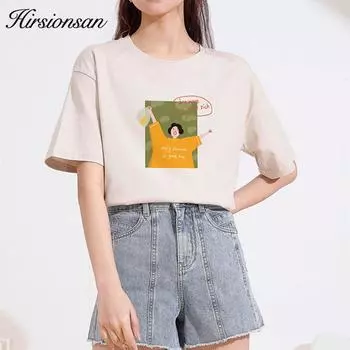 Женская футболка Hirsionsan, 100% хлопок, женская мягкая одежда, джемпер большого размера, крутые повседневные футболки с буквами для девочек, 2022, шикарные футболки в стиле Харадзюку M темно-синий