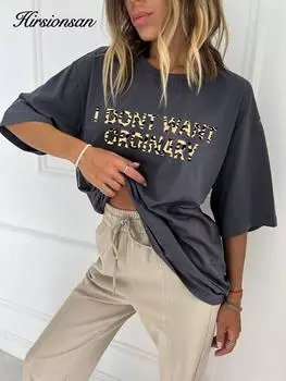 Женская футболка Hirsionsan из 100% хлопка с буквенным принтом, новинка лета 2024, базовые винтажные футболки с графическим рисунком, повседневные свободные женские пары, Topspop M белый