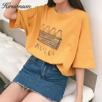 Женская футболка Hirsionsan из 100% хлопка с граффити, новинка 2022 года, корейские эстетические базовые футболки с буквенным принтом, топы в стиле Харадзюку, большие размеры M белый