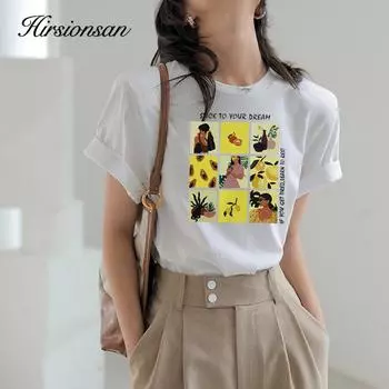 Женская футболка Hirsionsan с эстетическим принтом, новинка 2022 года, готические модные летние топы для женщин, винтажные женские футболки с короткими рукавами и рисунком M белый