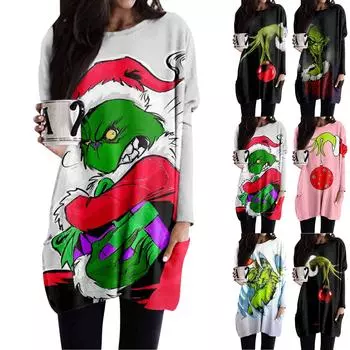 Женская футболка и весенне-осенние топы с круглым вырезом, длинными рукавами и карманным принтом стандартного кроя XL чёрный