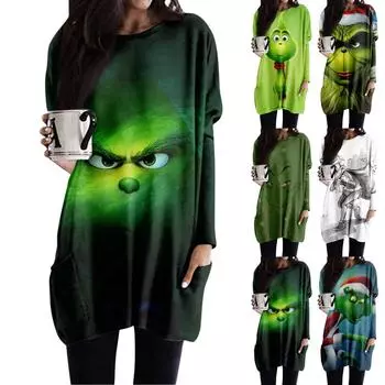 Женская футболка и весенне-осенние топы с круглым вырезом, длинными рукавами и карманным принтом стандартного кроя XL