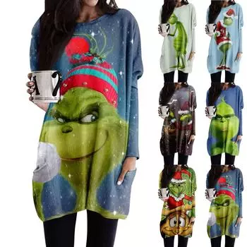 Женская футболка и весенне-осенние топы с круглым вырезом, длинными рукавами и карманным принтом стандартного кроя XXL