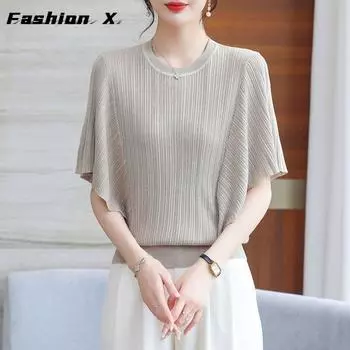 Женская футболка Ice Silk, летняя, с круглым вырезом, рубашка «летучая мышь», свободный трикотажный топ оверсайз S зелёный