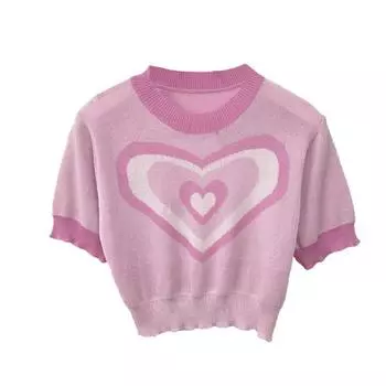 Женская футболка Ice Silk Slim Fit Жаккард Любовь Ретро Дышащий