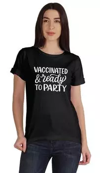 Женская футболка Inkmeso Vaccinated & Ready To Party Pro-Vaccine с круглым вырезом L темно-синий