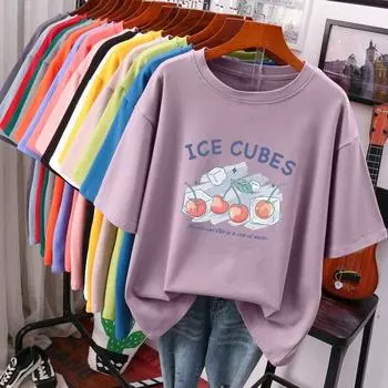 Женская футболка из 100% хлопка L-5XL размера плюс, женский топ с коротким рукавом, летний топ с мультяшным принтом, пара, большие футболки с круглым вырезом L белый