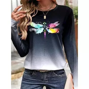 Женская футболка из 100% хлопка, повседневная, выходного дня, с длинным рукавом, темно-синяя, осень-зима S