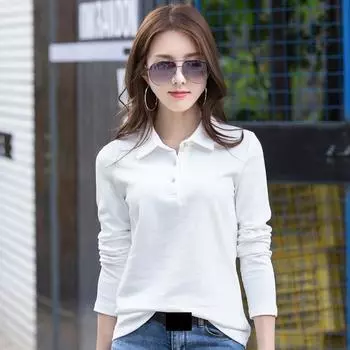 Женская футболка из бамбукового хлопка на весну и лето, простая хлопковая женская футболка-поло большого размера с лацканами, утолщенная рубашка-поло M