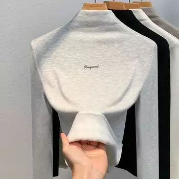Женская футболка из немецкого бархата со средним вырезом, новая женская однотонная футболка с длинными рукавами и надписями, термобелье с внутренней стороны талии S