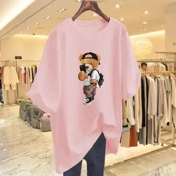 Женская футболка из плотного чистого хлопка с коротким рукавом: Повседневный, Универсальный, Свободный крой, Модный топ с рукавом до локтя. Small