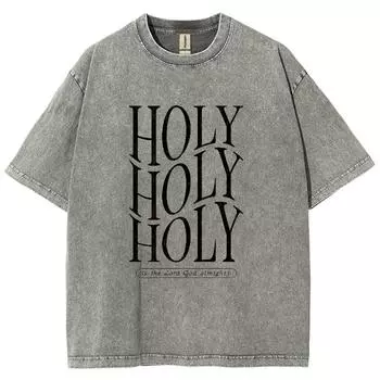 Женская футболка из стираного денима с принтом Holy Monogram, свободный повседневный топ в стиле минимализма со средним рукавом, чистый хлопок S