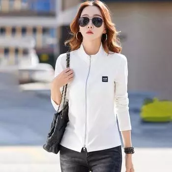 Женская футболка-кардиган на молнии, летняя мода, отложной воротник, короткий рукав, хлопковые футболки, топы, повседневная базовая тонкая футболка белого цвета S белый