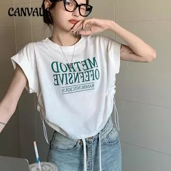 Женская футболка, летние нестандартные шикарные свободные короткие топы с короткими рукавами на шнуровке M белый