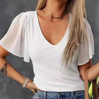 Женская футболка, летние повседневные футболки с короткими рукавами, эластичная вязаная футболка с нитью S абрикосовый