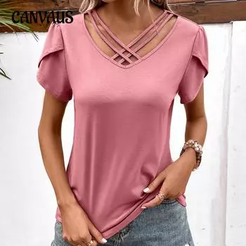 Женская футболка, летний сексуальный топ с глубоким v-образным вырезом и короткими рукавами S розы красного