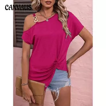 Женская футболка Летний темперамент Топы на одно плечо с короткими рукавами и пуговицами