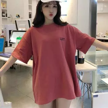Женская футболка Летняя футболка с надписью Базовые рубашки Женские однотонные с круглым вырезом с коротким рукавом Длинные повседневные женские M