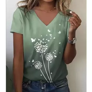 Женская футболка, летняя футболка с v-образным вырезом и коротким рукавом, с принтом бабочки, 3D футболки, милые топы для девочек, модная футболка большого размера, женская одежда XXS